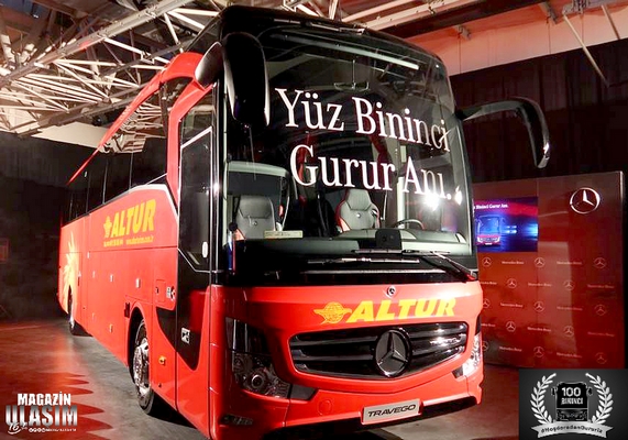 Mercedes-Benz Türk’ün ürettiği 100 bininci otobüs olan Yeni Travego 16 Abdurrahim Albayrak’ın teslim almasıyla birlikte Altur Turizm'in filosunda yerini aldı. Altur Turizm’in Travego’su Havalimanı’nda çalışacak.